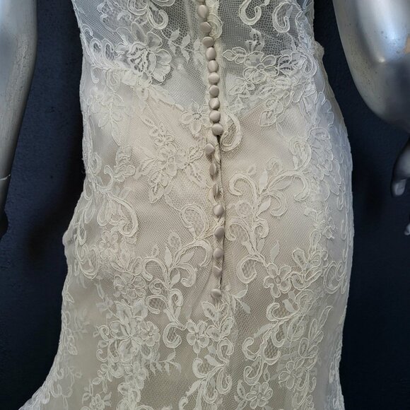 NWT~$1999~ELLA ROSA~SZ 6/8~IVORY OYSTER LACE FIT & FLARE WEDDING DRESS GOWN - Picture 12 of 16